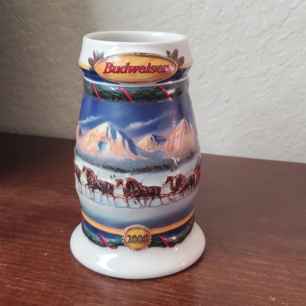 Vintage 2000 Budweiser Holiday Stein Holiday in the Mountains CS416 Clydesdales - Picture 2 of 10